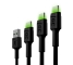 Set 3x Cablu USB-C Tip C 30cm, 120cm, 200cm LED Green Cell Ray cu încărcare rapidă, Ultra Charge, Quick Charge 3.0