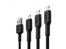 Set 3x Green Cell GC Ray Lightning Cable 30cm, 120cm, 200cm with white LED backlight, fast charging Apple 2.4A