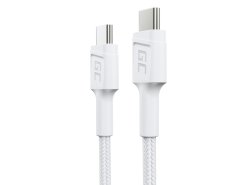 Cablu alb USB-C Tip C 30cm Green Cell PowerStream cu încărcare rapidă Power Delivery 60W, Ultra Charge, Quick Charge 3.0
